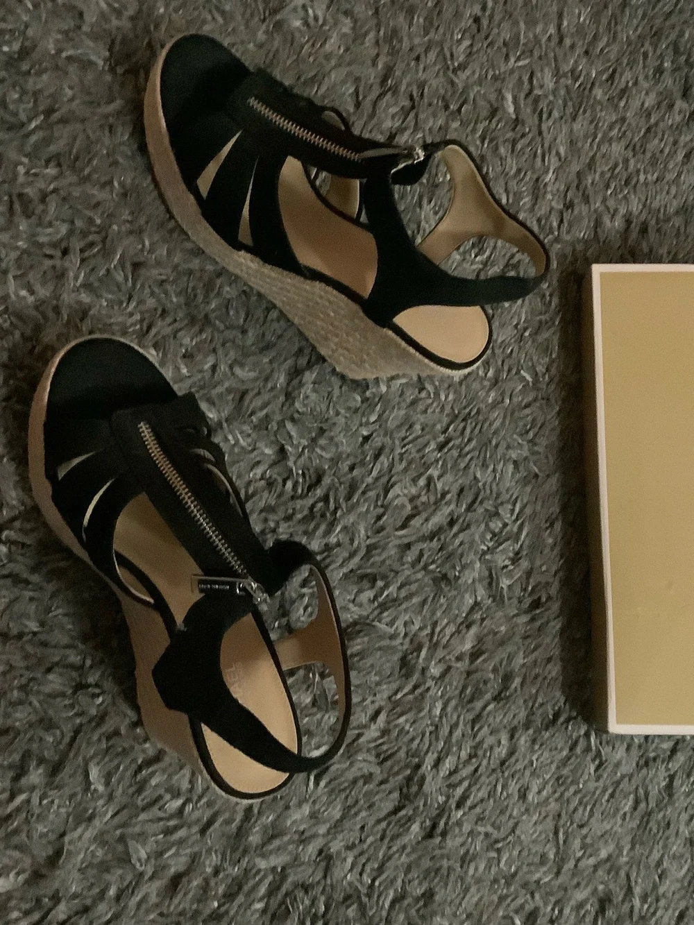 Michael Kors Black Wedge Sandals with Espadrille Platform